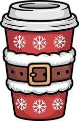 Cute Santa Belt Coffee Cup with Snowflakes – Christmas Vector