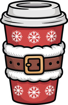 Cute Santa Belt Coffee Cup with Snowflakes &ndash; Christmas Vector