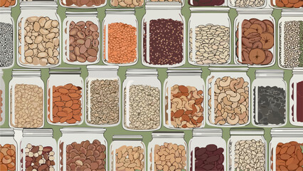 Canned Beans Seeds Nuts and Lentils in Jars Illustration for Culinary and Healthy Eating Concepts