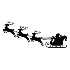 Silhouette of santa claus and reindeer flying in a sleigh