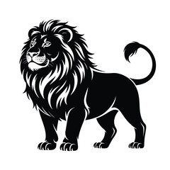 Majestic black silhouette of a standing lion with a full mane