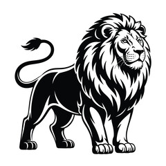 Majestic black and white lion illustration standing proudly