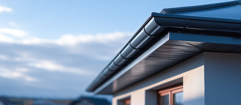 Sleek black roof gutter modern building design