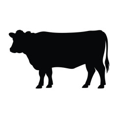 Black silhouette of a standing cow on a white background