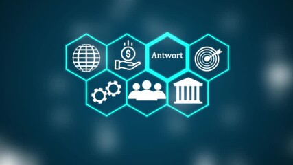 A Intelligence "Antwort" button in German on a futuristic ,Blue wave digital data flow. Seamless loop technology network background concept . - Powered by Adobe