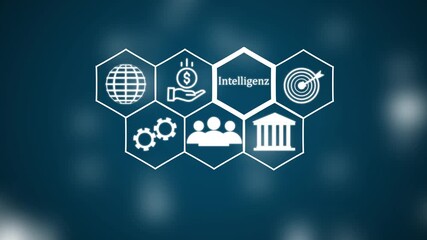 A Intelligence "Intelligenz" button in German on a futuristic ,Blue wave digital data flow. Seamless loop technology network background concept .4K animation - Powered by Adobe