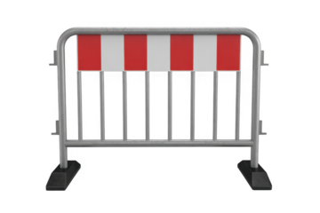 Metal crowd barrier with red and white panels isolated on a transparent background