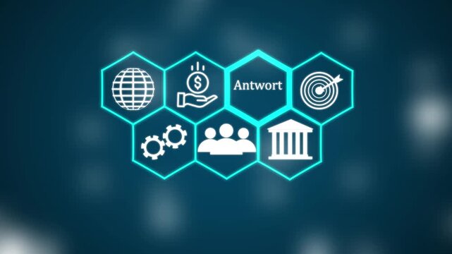 A Intelligence "Antwort" button in German on a futuristic ,Blue wave digital data flow. Seamless loop technology network background concept . - Powered by Adobe