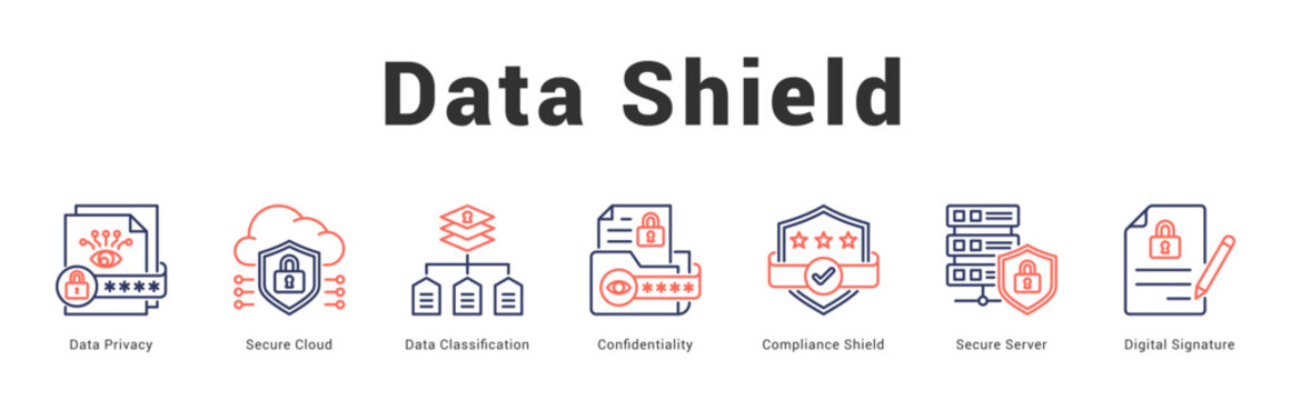 Data Shield Modern and clean web banner illustration featuring thematic icons for visual communication