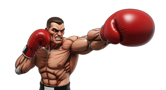 Muscular boxer throwing a punch silhouette - Powered by Adobe