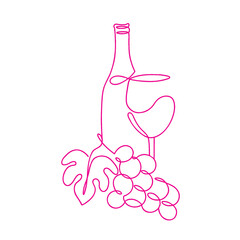 Glass and wine bottles line art