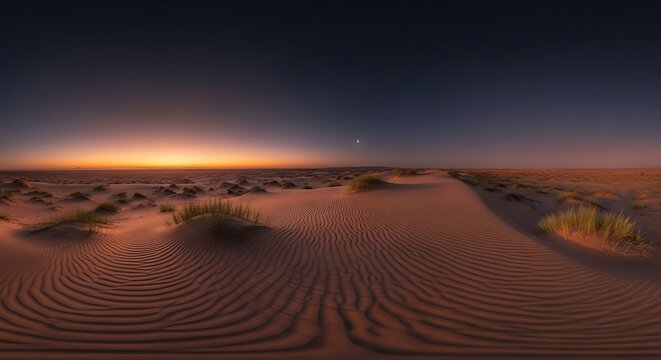Vast Desert Landscape at Twilight with Crescent Moon