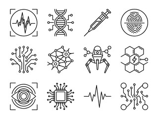 Futuristic Biohacking Bio Tech Transhumanism Icons Set