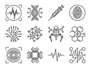 Futuristic Biohacking Bio Tech Transhumanism Icons Set