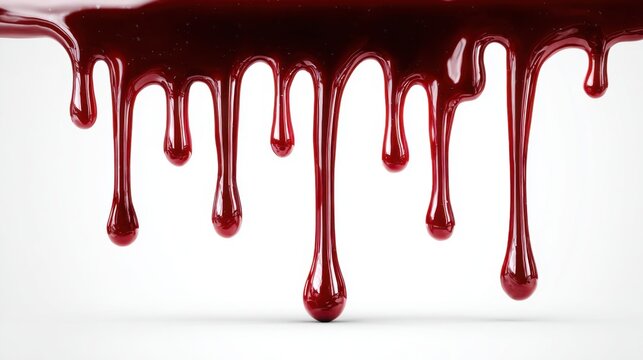 Dripping Crimson: A close-up shot of blood droplets, symbolizing violence or medical testing, with a striking display of color and texture.
