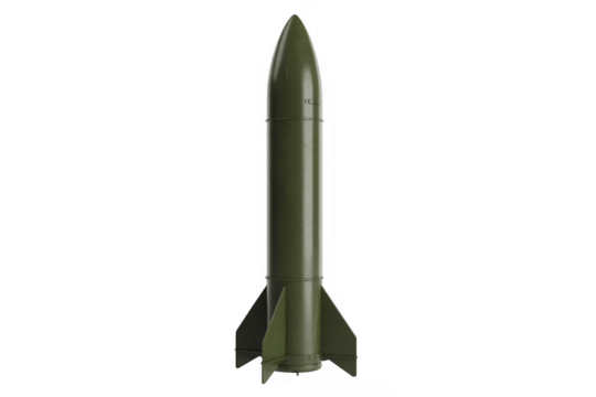 Olive green missile with yellow radiation symbol isolated on a transparent background 1