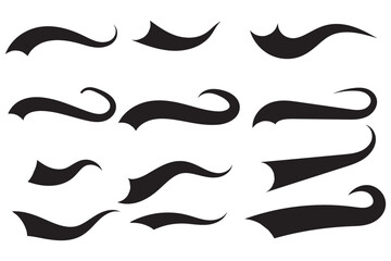 Baseball swoosh and swash tails set. Sports swash shapes, text underlines for baseball design. Kit of font elements in retro style for athletics, baseball. Swirl stroke swish underline shape Vector
