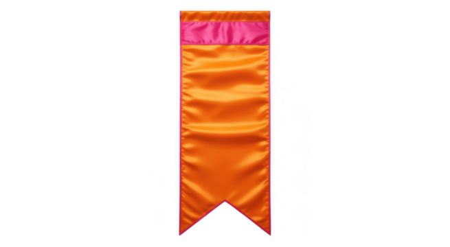 Orange and pink satin banner with pointed end isolated on a transparent background