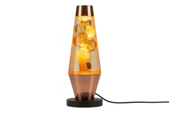 Orange Lava Lamp with Copper Base and Bubbles isolated on a transparent background