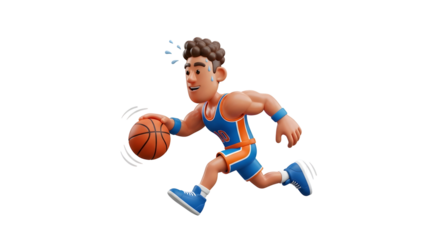 Cartoon basketball player dribbling the ball in silhouette