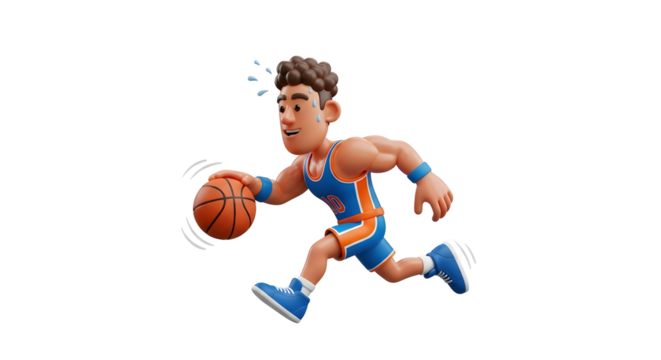 Cartoon basketball player dribbling the ball in silhouette