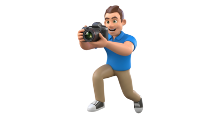 Cartoon man character holding a vintage camera silhouette