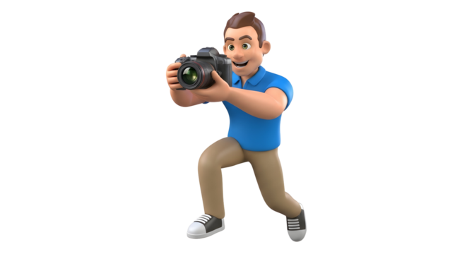 Cartoon man character holding a vintage camera silhouette - Powered by Adobe