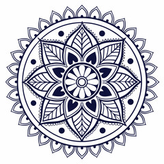 Intricate dark blue mandala design on white background