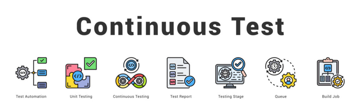 Continuous Test   Modern and clean web banner illustration featuring thematic icons for visual communication