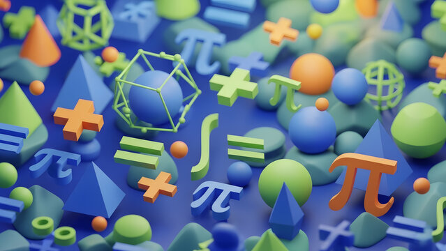 Abstract mathematical background showing advanced equations and geometry. Represents computational thinking, data analysis, and scientific visualization. Focus on problem-solving concepts.