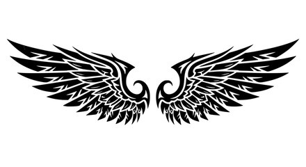 Obraz premium Tribal style vector wings, bold lines, tattoo style, isolated, symmetrical design