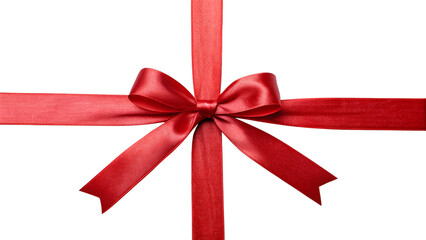 Beautiful striking red ribbon elegantly tied in a bow isolated on transparent background