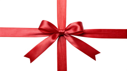 Beautiful striking red ribbon elegantly tied in a bow isolated on transparent background