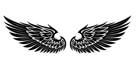 Obraz premium Tribal style vector wings, bold lines, tattoo style, isolated, symmetrical design