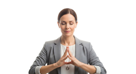 Professional businesswoman finds inner peace and mental clarity through mindful meditation practice in a serene setting