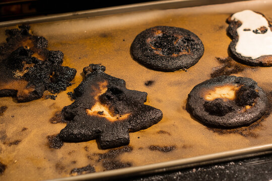 Burnt Christmas Cookies on Baking Sheet