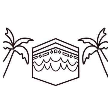 kaaba outline with palm trees clip art preview