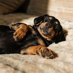 Relaxed Dachshund Puppy Enjoying Afternoon Sun on Couch