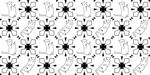 Art Deco Geometric Design  and Cats Pattern for Seamless Transparent Background Template