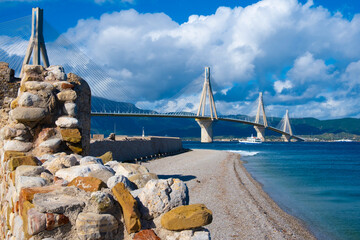 Rio-Antirio Bridge across the Gulf of Corinth Greece Peloponnese Peninsula