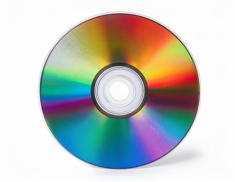 blank cd or dvd disc with rainbow holographic reflection digital media mockup isolated on white background