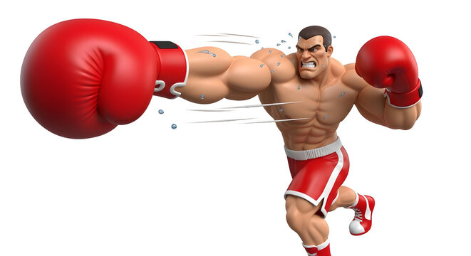 Muscular boxer throwing a powerful punch silhouette