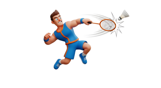 Male badminton player in action silhouette