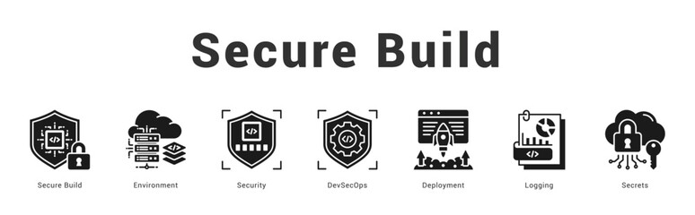 Secure Build   Modern and clean web banner illustration featuring thematic icons for visual communication