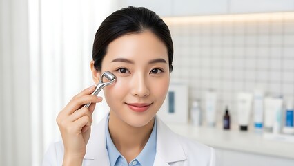 Skincare Specialist Applying Under-Eye Serum for Radiant and Healthy Skin in a Modern Clinic Setting