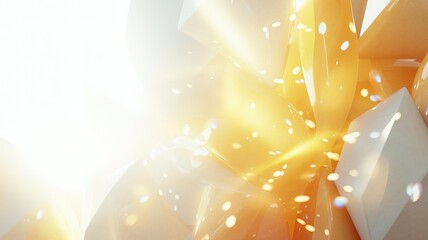 Luminous golden reflections illuminate white cubes, creating a dazzling abstract background with radiant light