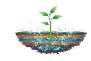 Young plant sprouting from soil with water and roots illustration cellular respiration plants