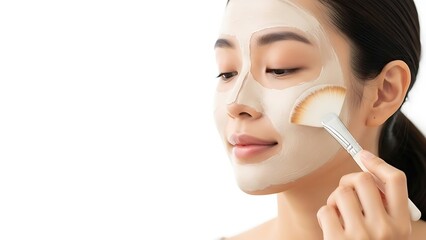 Young Woman Applying Face Mask with Brush for Skincare Treatment, Beauty and Spa Routine Concept