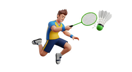 Male badminton player in action silhouette