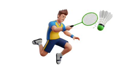 Male badminton player in action silhouette